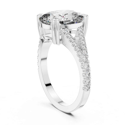 5 Carat Cushion Cut Diamond Engagement Ring with Split Shank Pavé Band