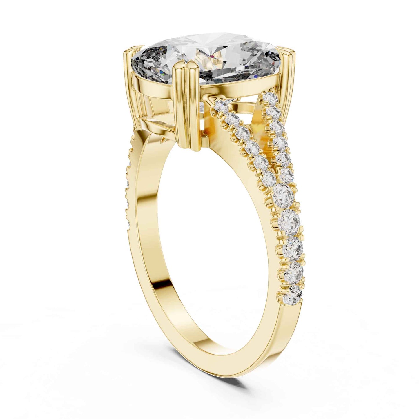 5 Carat Cushion Cut Diamond Engagement Ring with Split Shank Pavé Band