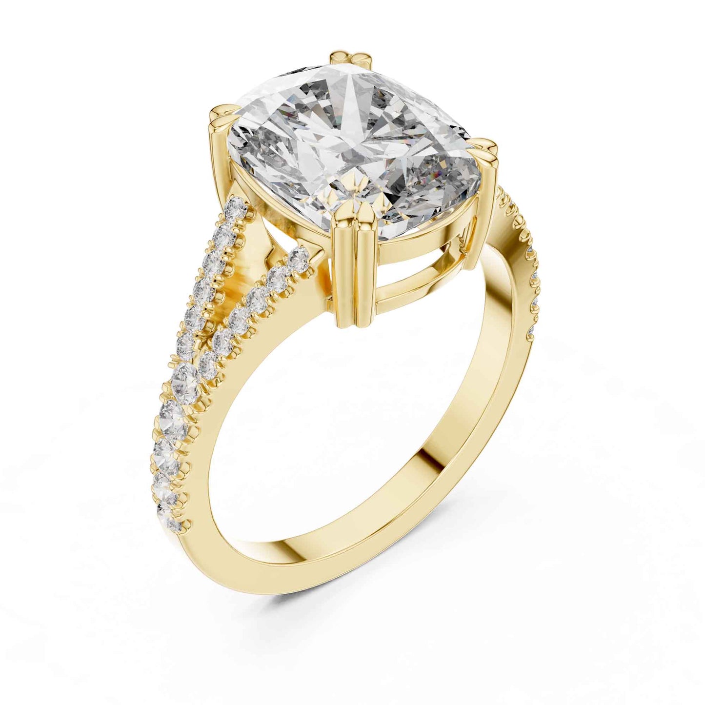5 Carat Cushion Cut Diamond Engagement Ring with Split Shank Pavé Band