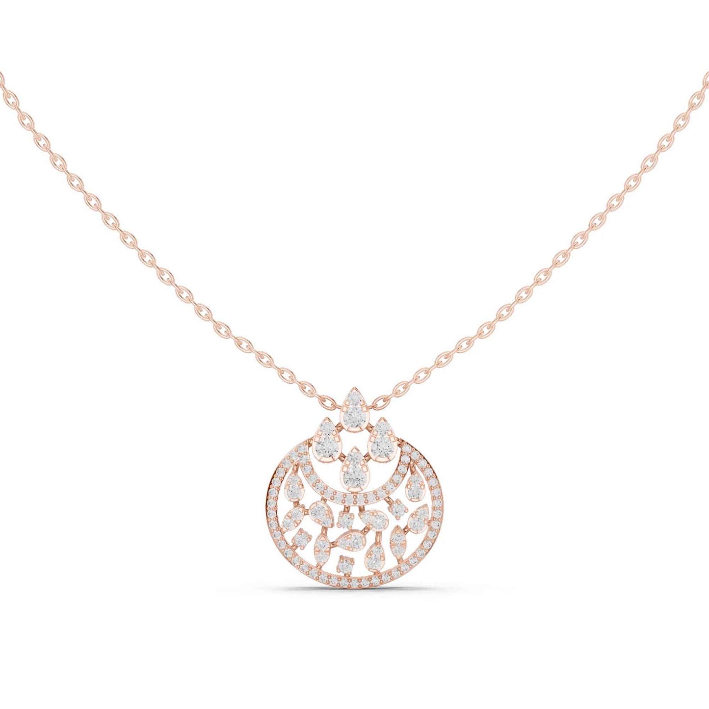 Round Cut Lab Grown Diamond Circle Cluster Chain & Pendant