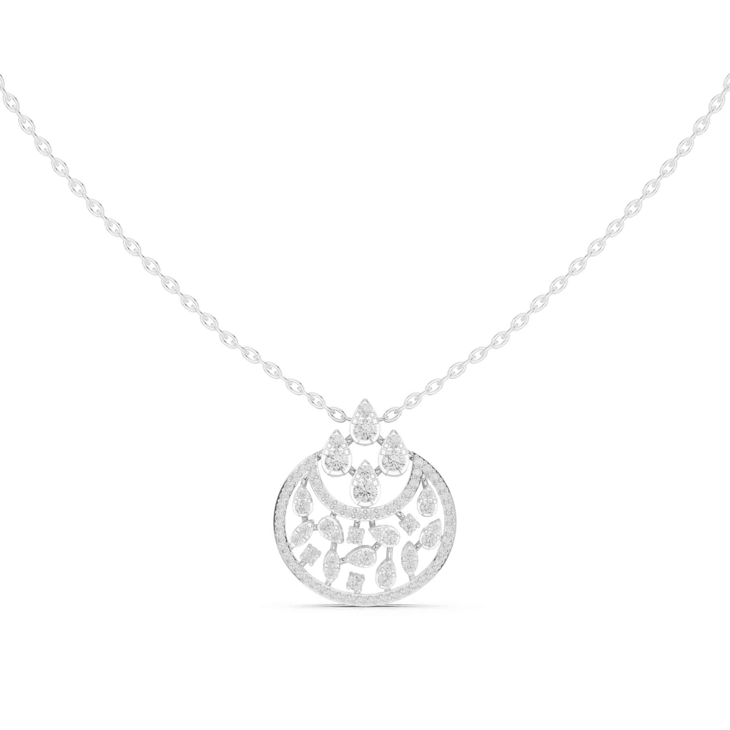 Round Cut Lab Grown Diamond Circle Cluster Chain & Pendant