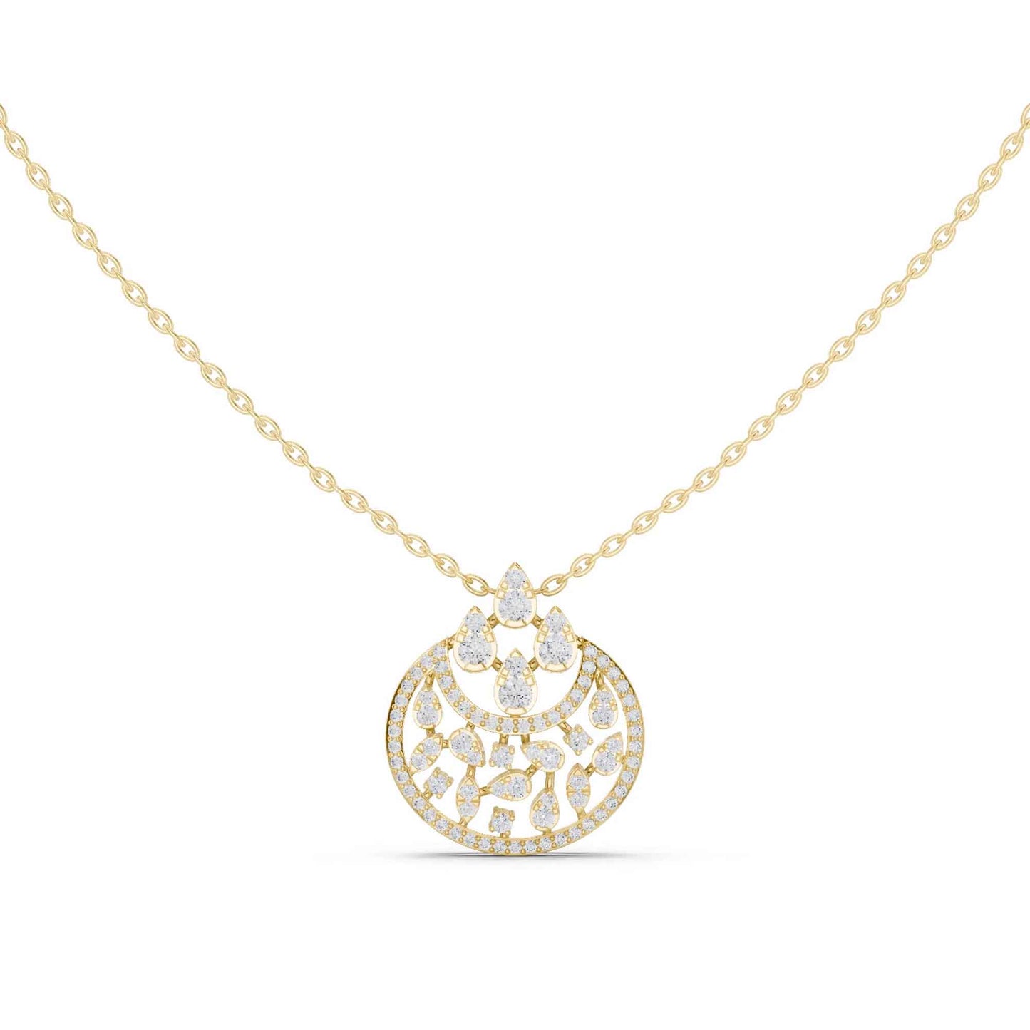 Round Cut Lab Grown Diamond Circle Cluster Chain & Pendant