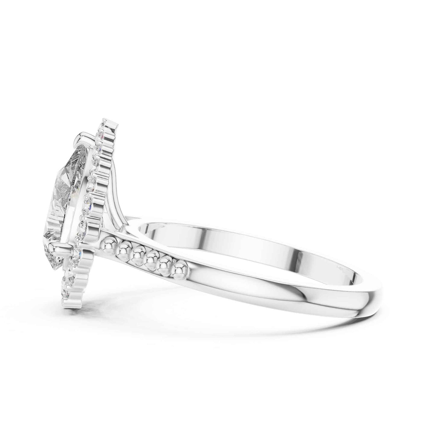 2 Carat Elegant Pear-Cut Diamond Halo Engagement Ring with Beaded Band