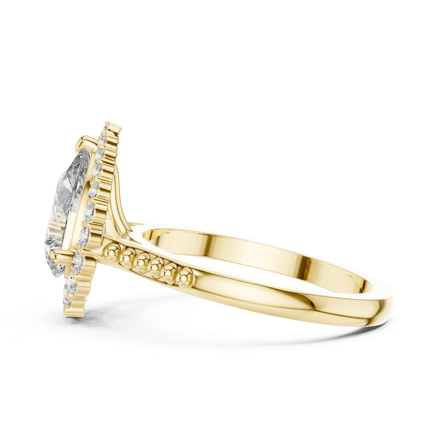 2 Carat Elegant Pear-Cut Diamond Halo Engagement Ring with Beaded Band