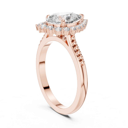 2 Carat Elegant Pear-Cut Diamond Halo Engagement Ring with Beaded Band