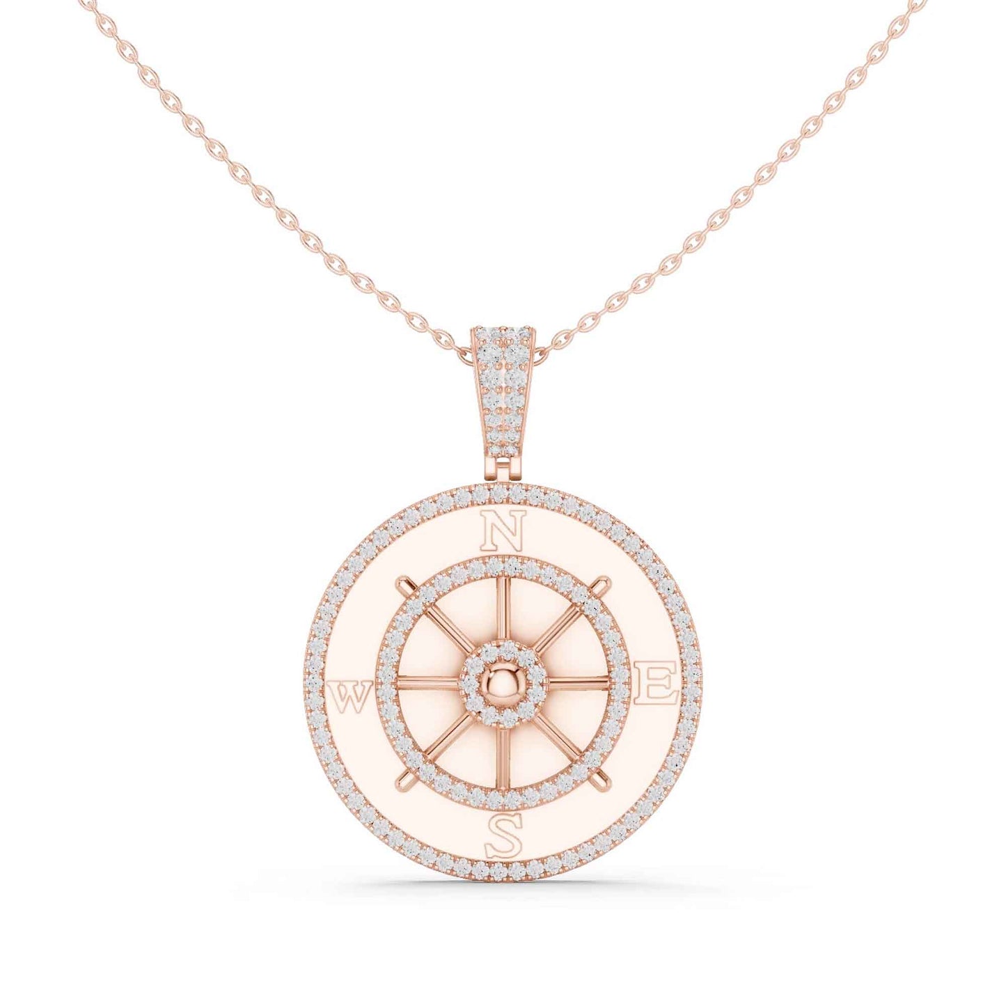 Lab Grown Diamond Compass Wheel Chain & Pendant