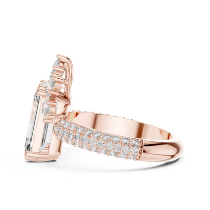 4 Carat Emerald-Cut Diamond Engagement Ring with Floral Accent and Pavé Band