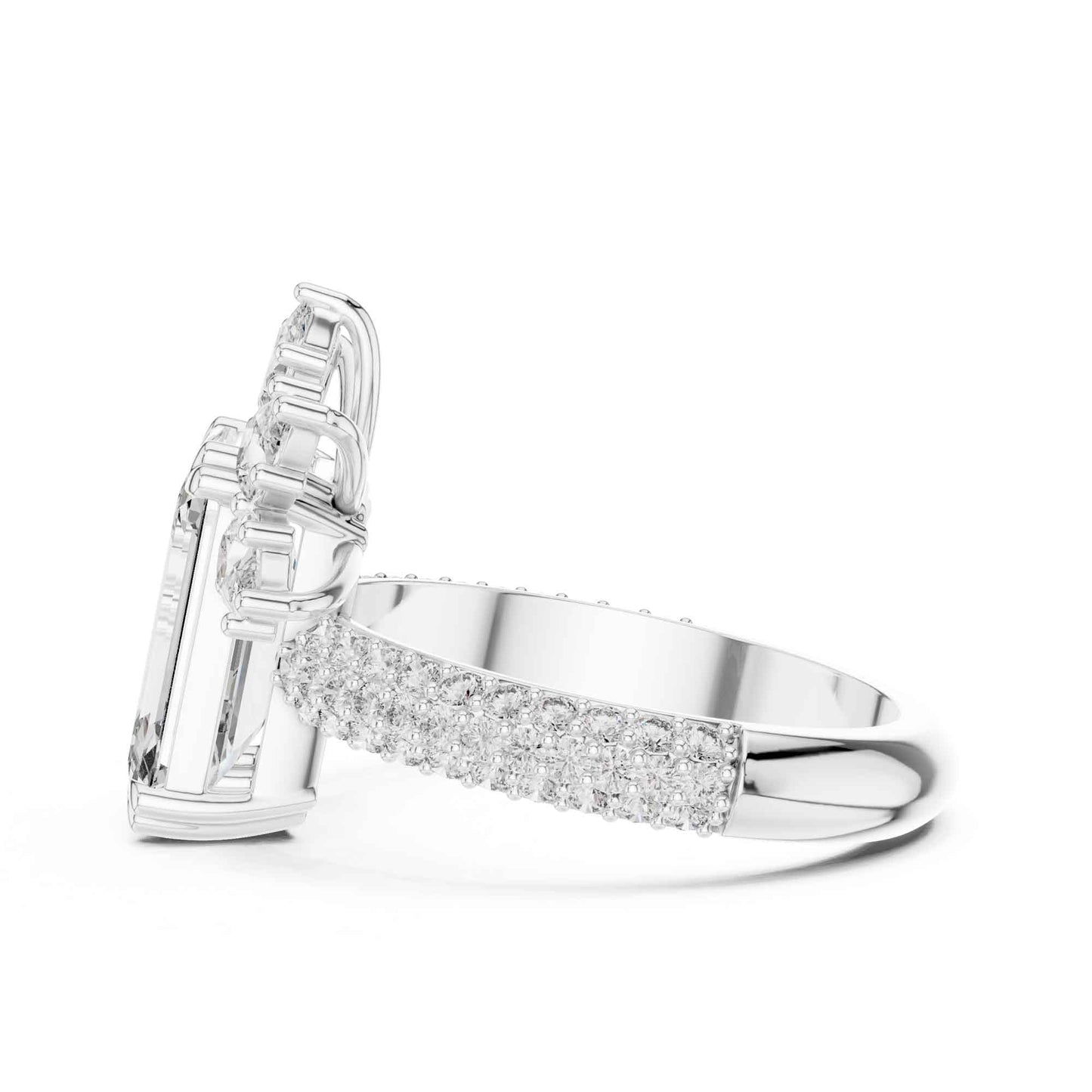 4 Carat Emerald-Cut Diamond Engagement Ring with Floral Accent and Pavé Band
