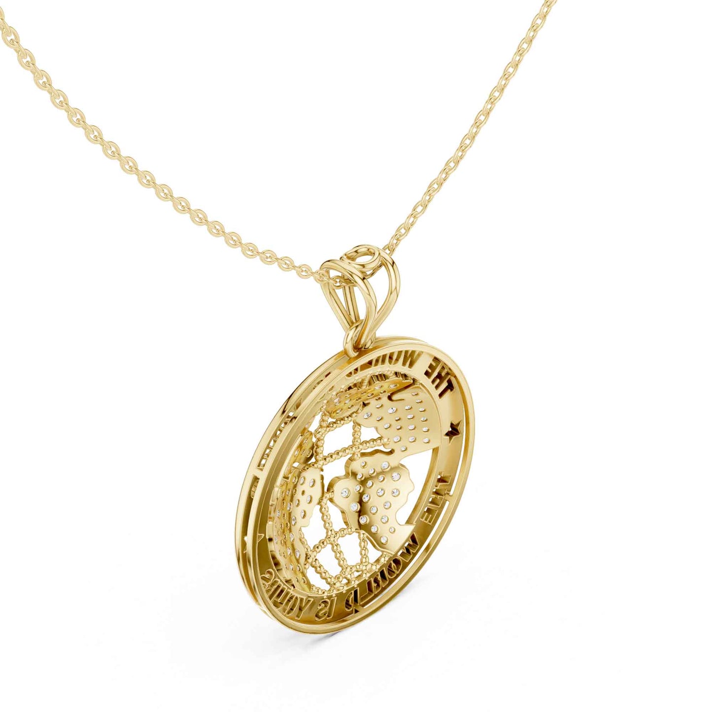 Lab Grown Diamond World Globe Medallion Chain & Pendant