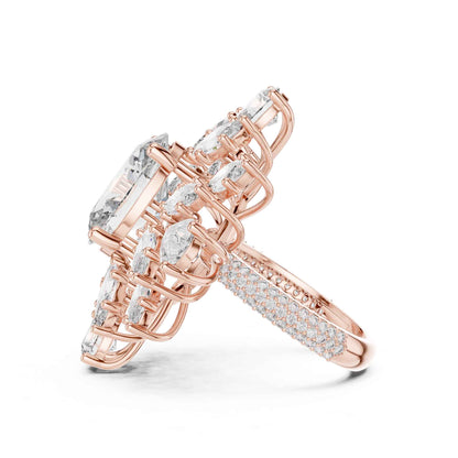 4 Carat Luxurious Oval-Cut Diamond Floral Cluster Statement Ring