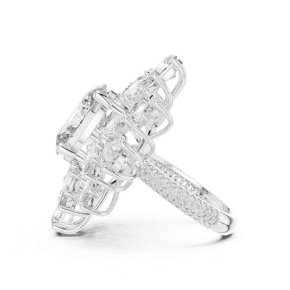 4 Carat Luxurious Oval-Cut Diamond Floral Cluster Statement Ring