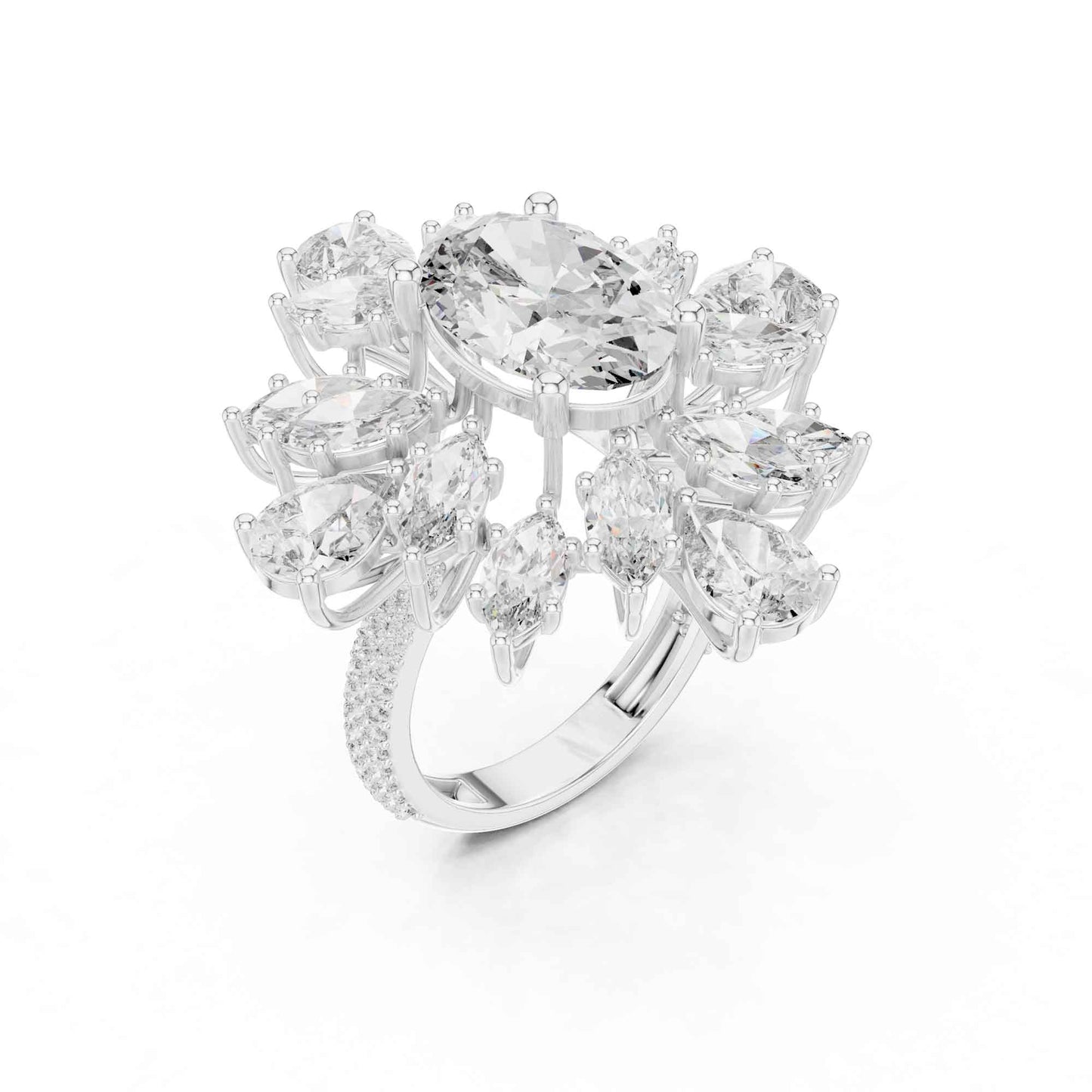 4 Carat Luxurious Oval-Cut Diamond Floral Cluster Statement Ring