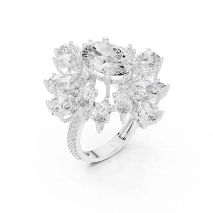 4 Carat Luxurious Oval-Cut Diamond Floral Cluster Statement Ring