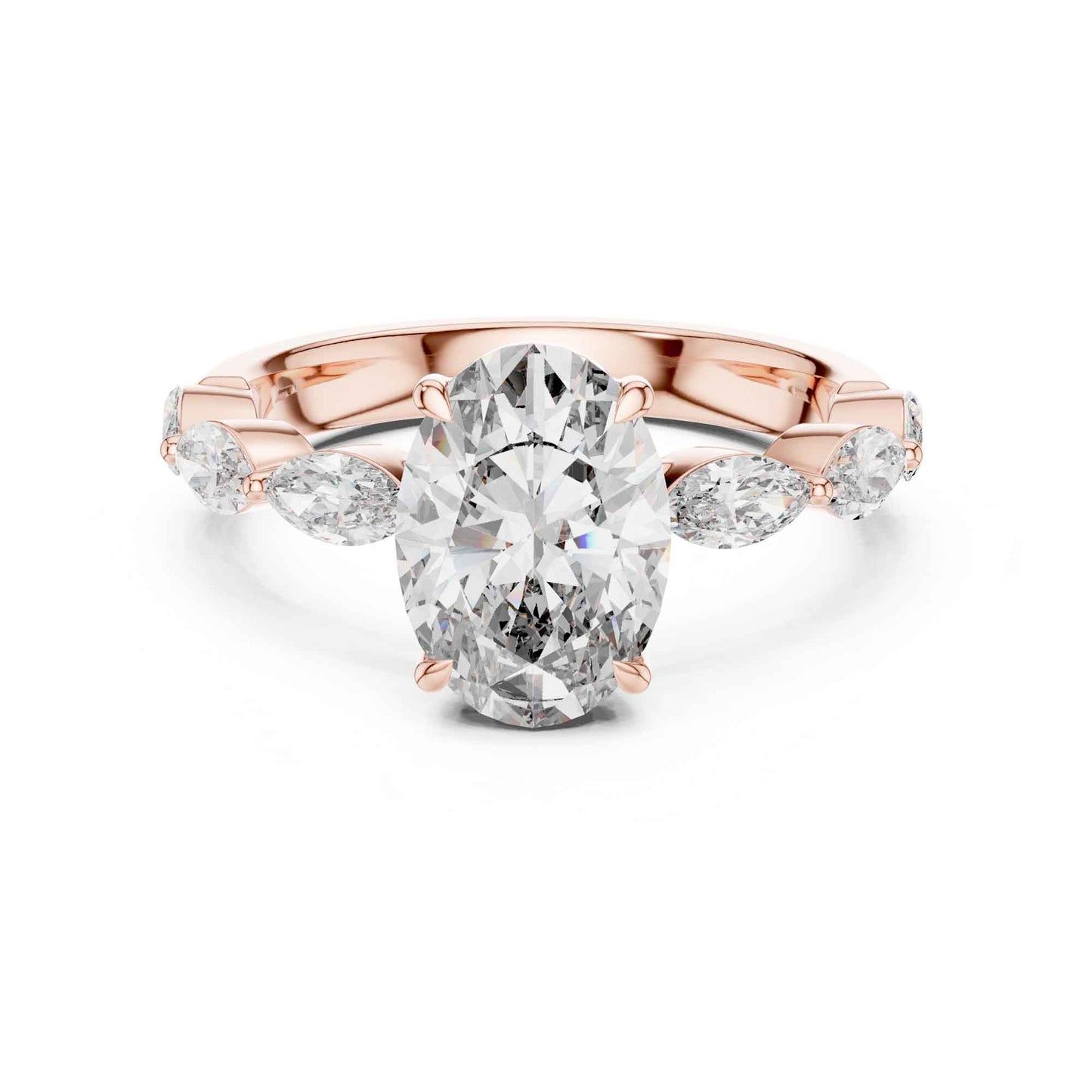 2 Carat Elegant Oval-Cut Diamond Ring with Marquise Side Accents