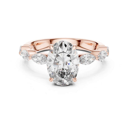 2 Carat Elegant Oval-Cut Diamond Ring with Marquise Side Accents