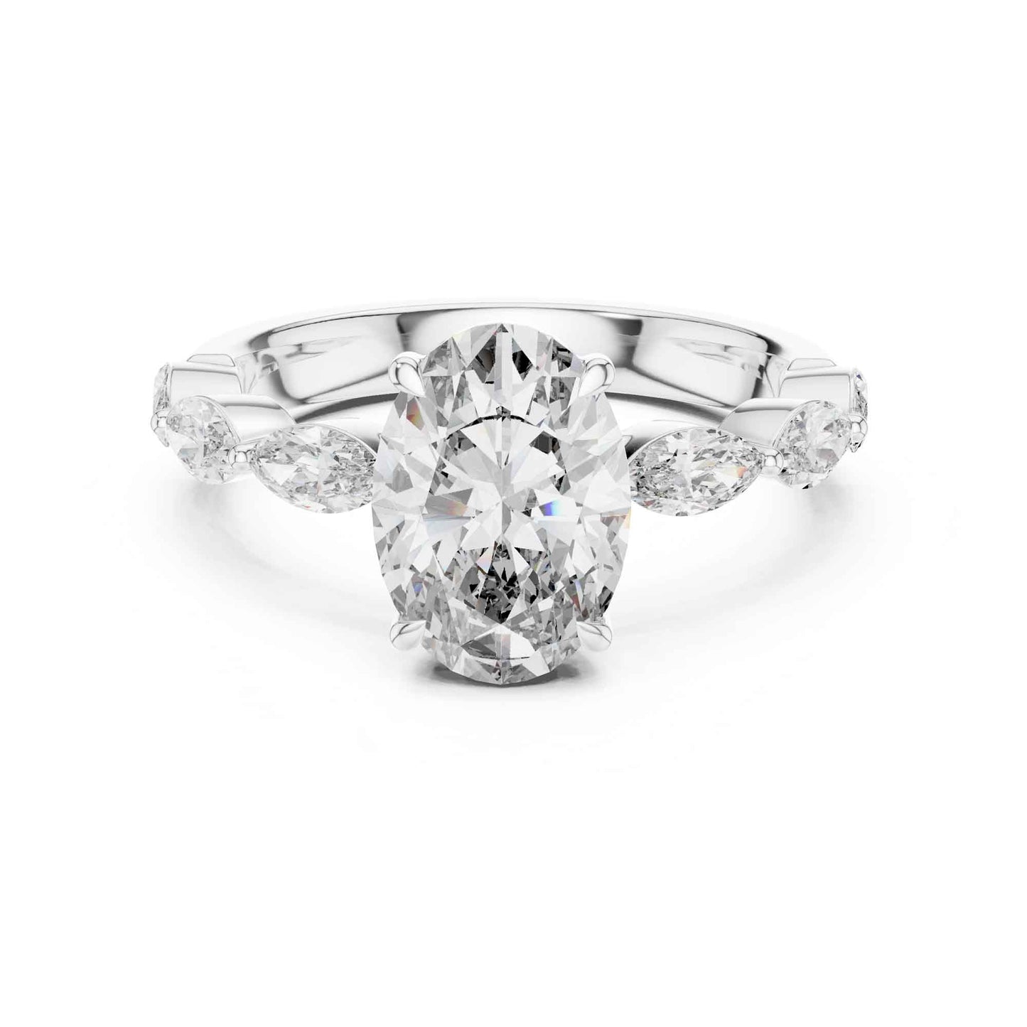 2 Carat Elegant Oval-Cut Diamond Ring with Marquise Side Accents