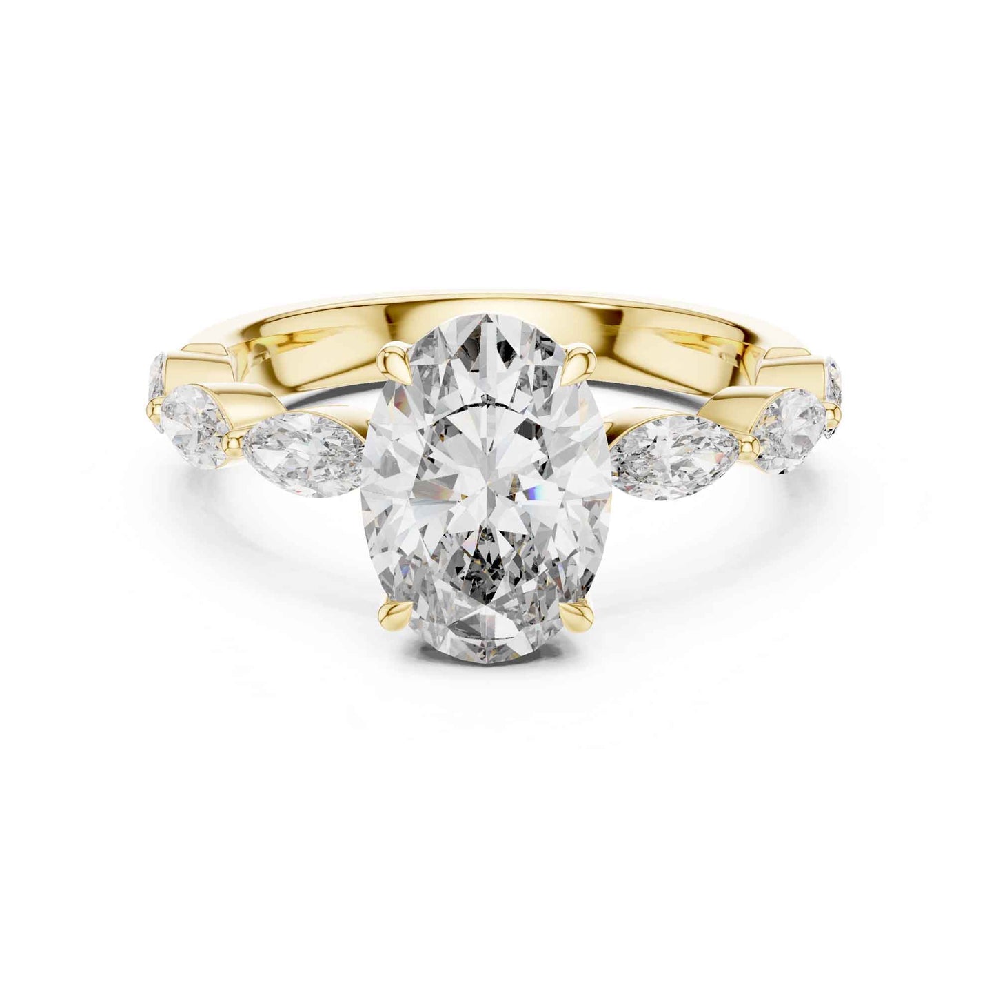 2 Carat Elegant Oval-Cut Diamond Ring with Marquise Side Accents