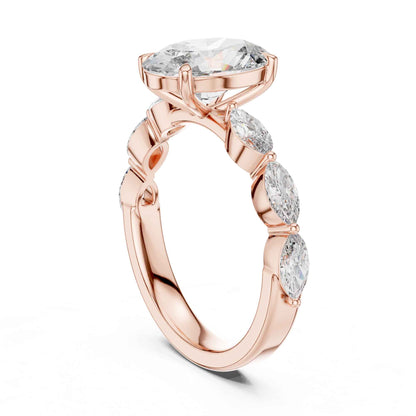2 Carat Elegant Oval-Cut Diamond Ring with Marquise Side Accents