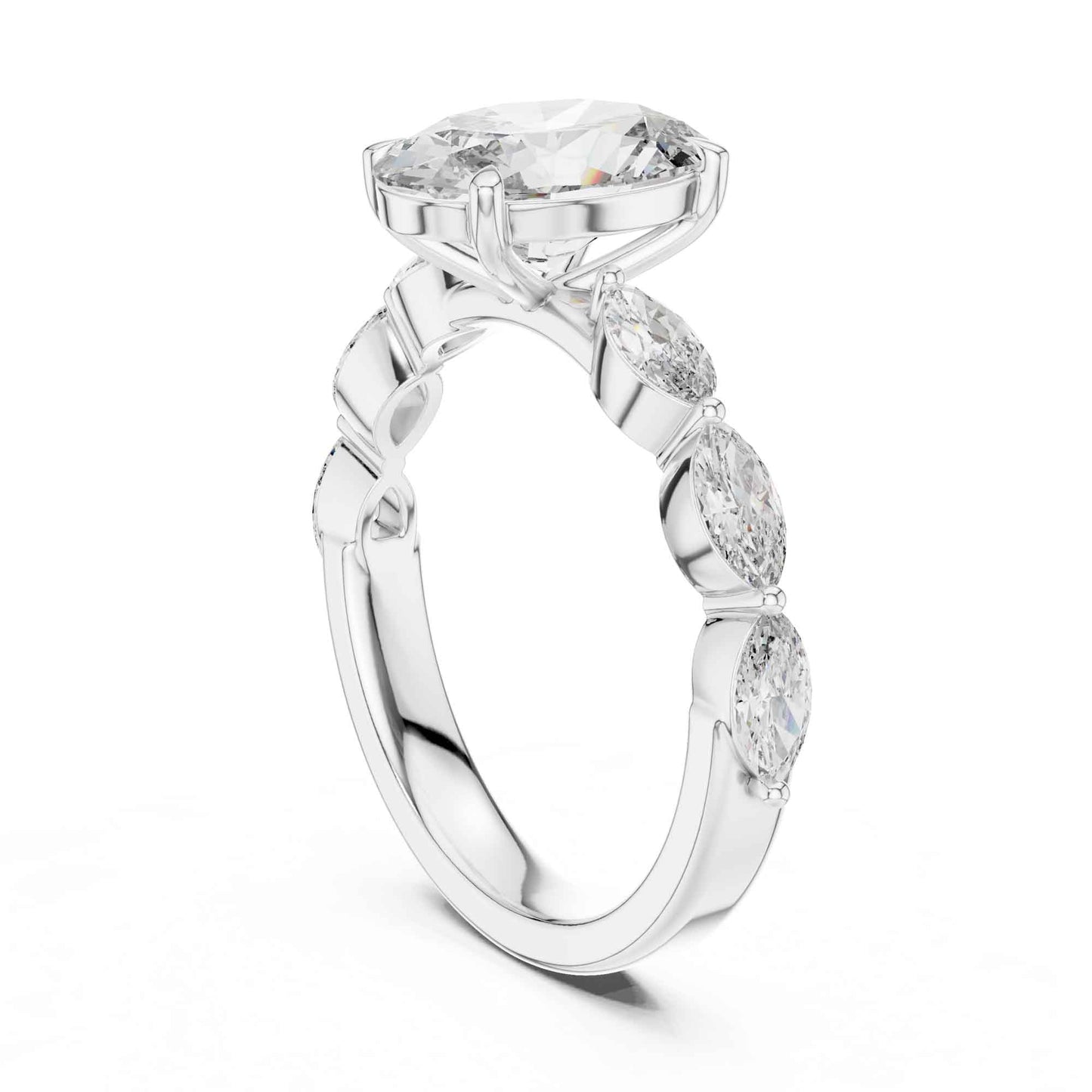 2 Carat Elegant Oval-Cut Diamond Ring with Marquise Side Accents
