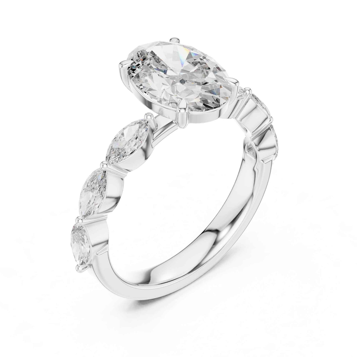 2 Carat Elegant Oval-Cut Diamond Ring with Marquise Side Accents