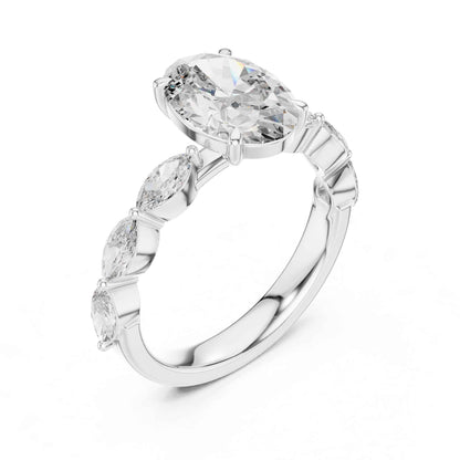 2 Carat Elegant Oval-Cut Diamond Ring with Marquise Side Accents