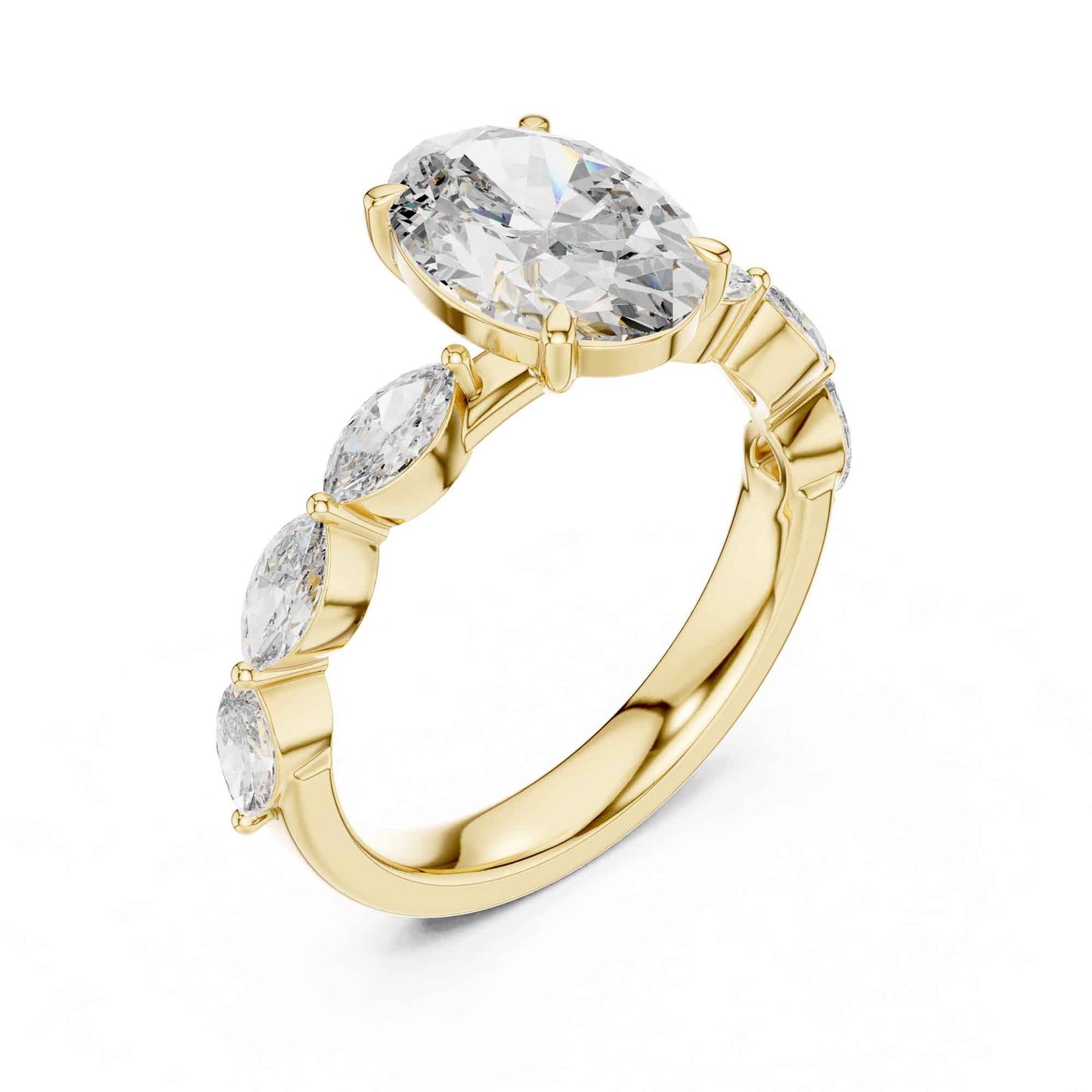 2 Carat Elegant Oval-Cut Diamond Ring with Marquise Side Accents