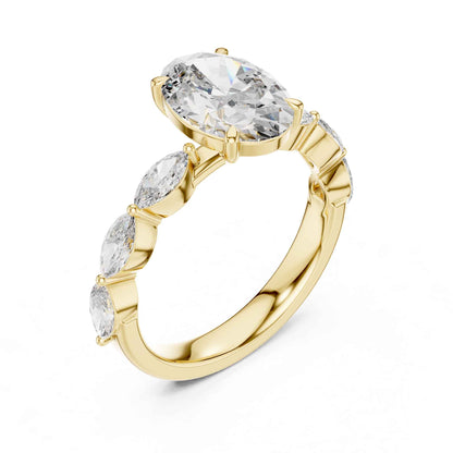 2 Carat Elegant Oval-Cut Diamond Ring with Marquise Side Accents