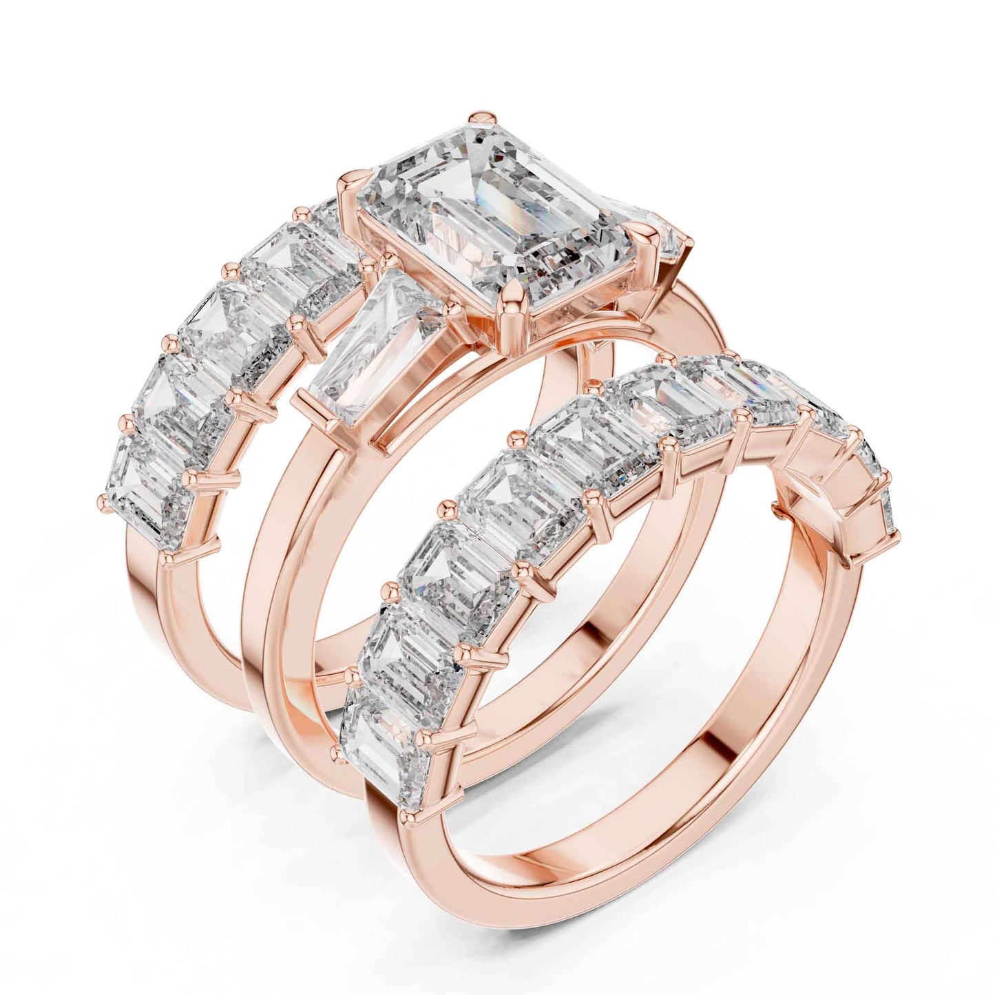 2 Carat Emerald-Cut Diamond Bridal Set with Matching Eternity Bands