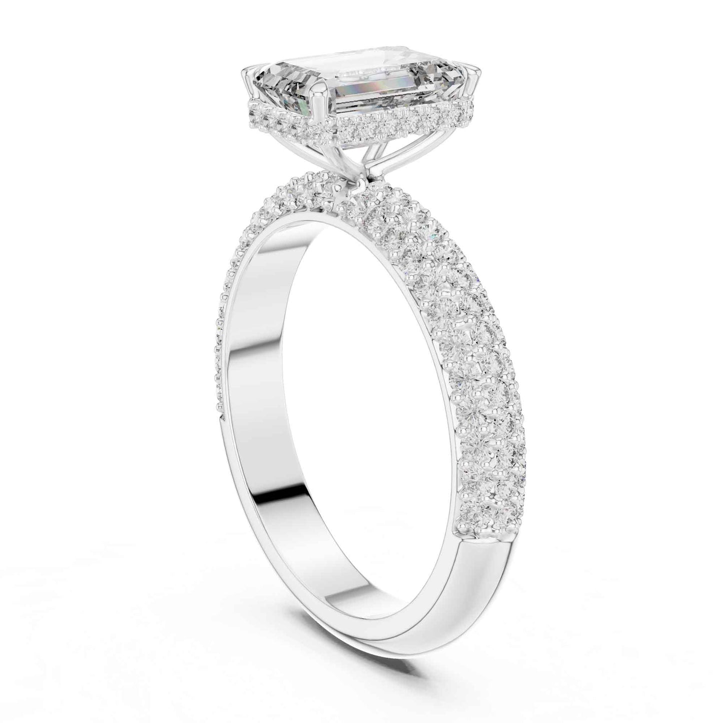 2 Carat Luxury Emerald-Cut Diamond Engagement Ring with Pavé-Set Band