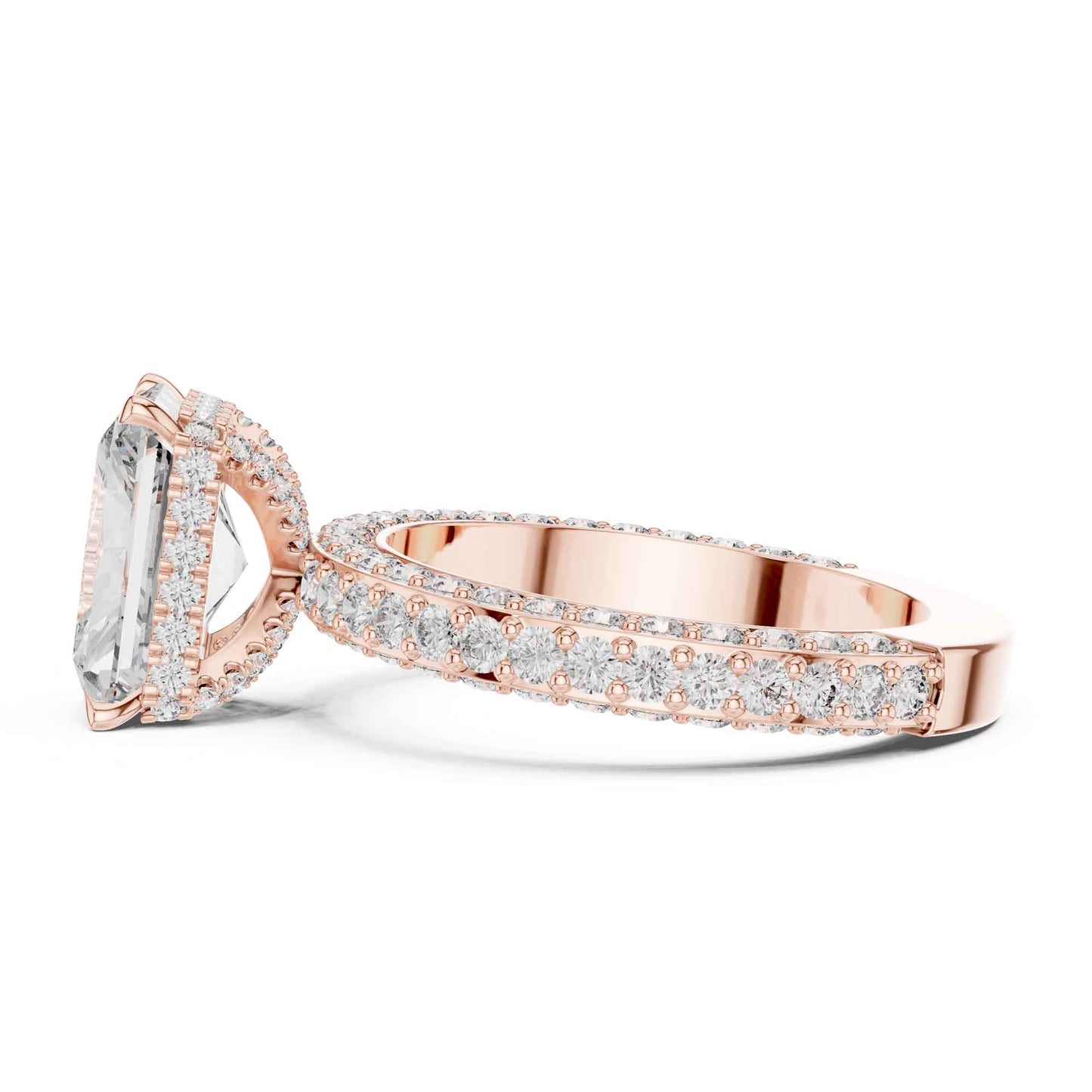 4 Carat Radiant Cut Lab Grown Diamond Engagement Ring with Double Pavé Band