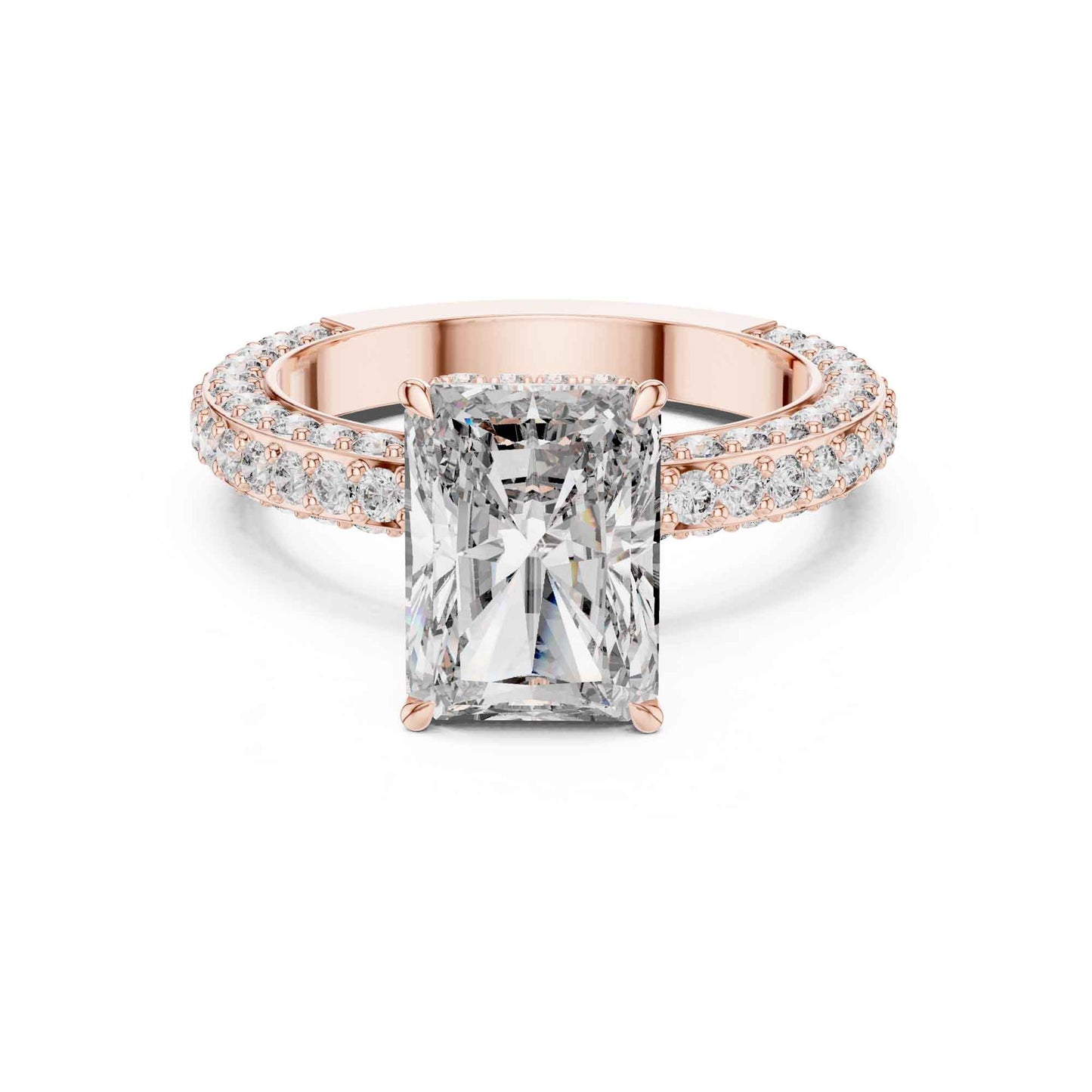 4 Carat Radiant Cut Lab Grown Diamond Engagement Ring with Double Pavé Band