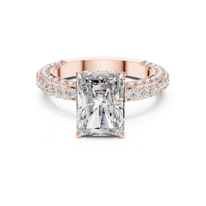 4 Carat Radiant Cut Lab Grown Diamond Engagement Ring with Double Pavé Band