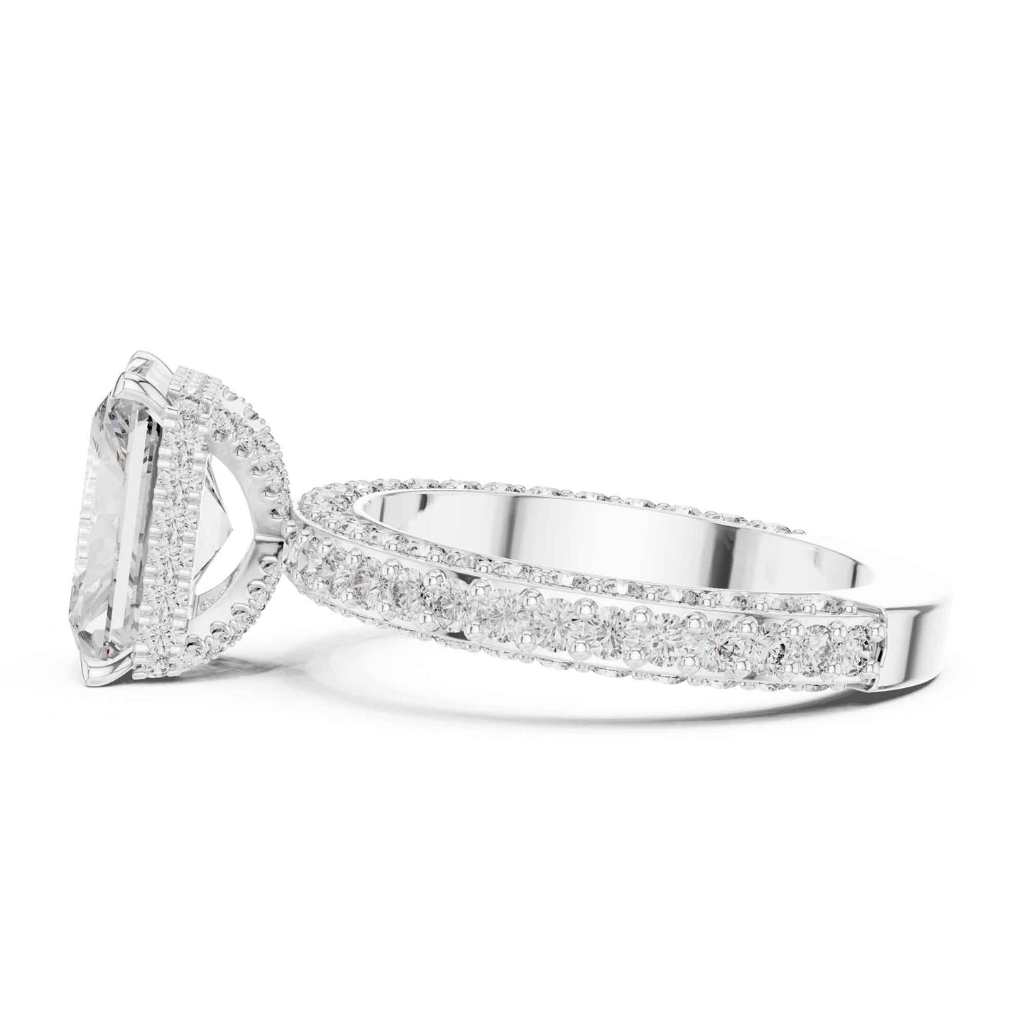 4 Carat Radiant Cut Lab Grown Diamond Engagement Ring with Double Pavé Band