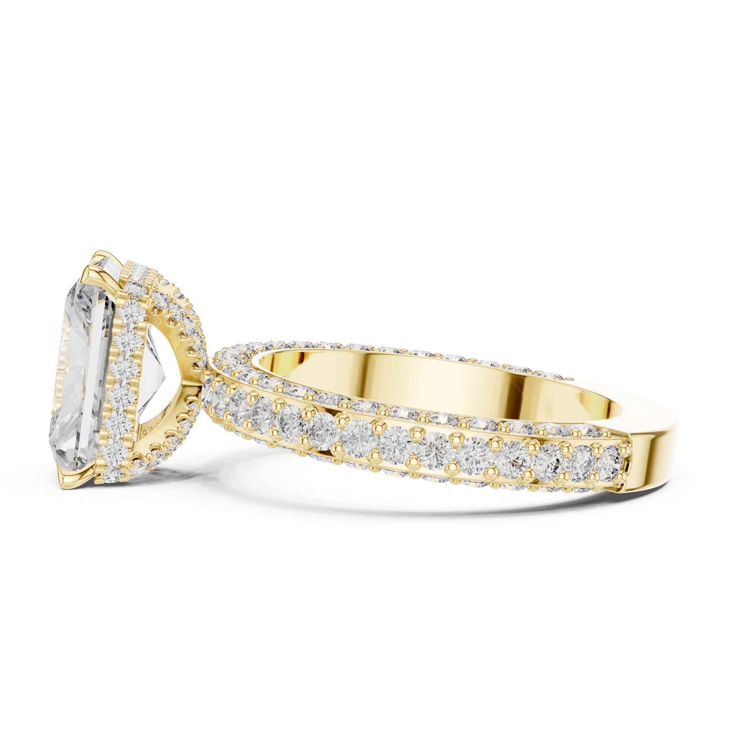 4 Carat Radiant Cut Lab Grown Diamond Engagement Ring with Double Pavé Band