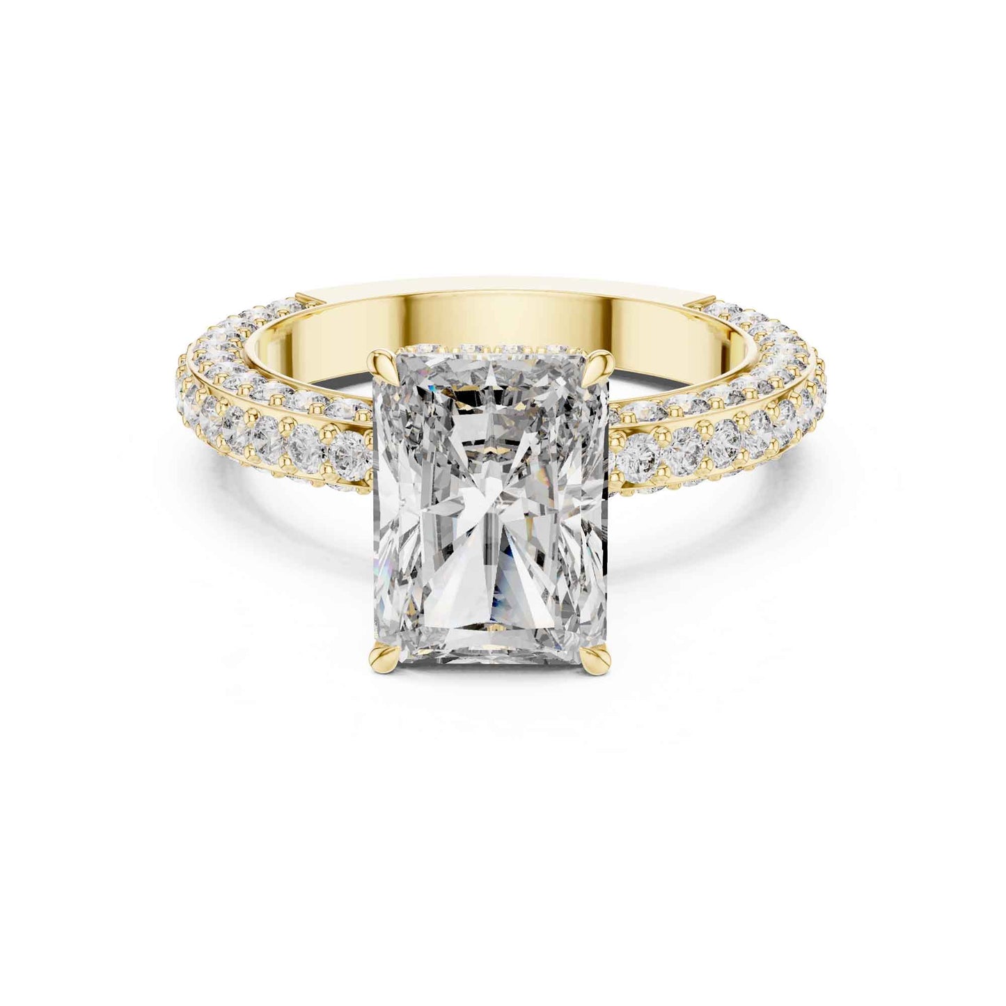 4 Carat Radiant Cut Lab Grown Diamond Engagement Ring with Double Pavé Band