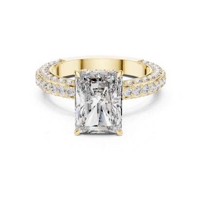 4 Carat Radiant Cut Lab Grown Diamond Engagement Ring with Double Pavé Band