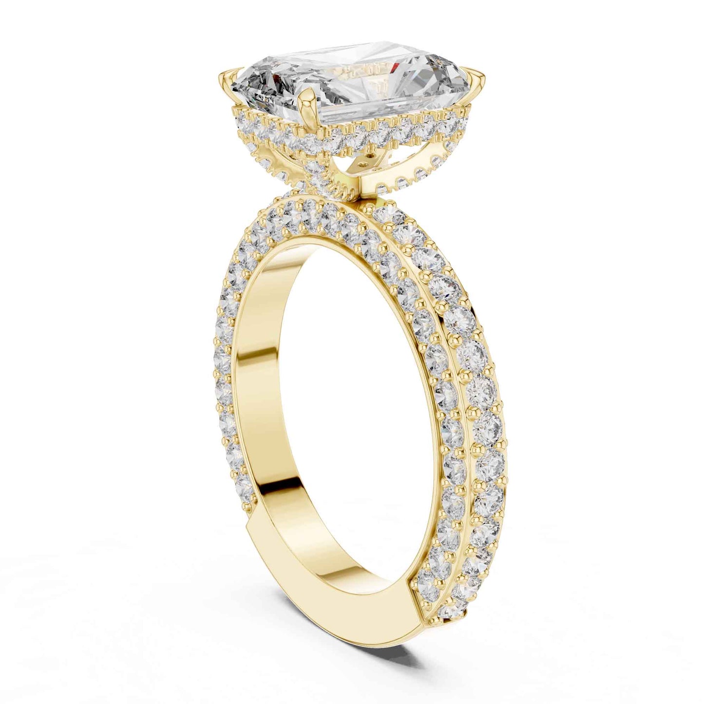 4 Carat Radiant Cut Lab Grown Diamond Engagement Ring with Double Pavé Band