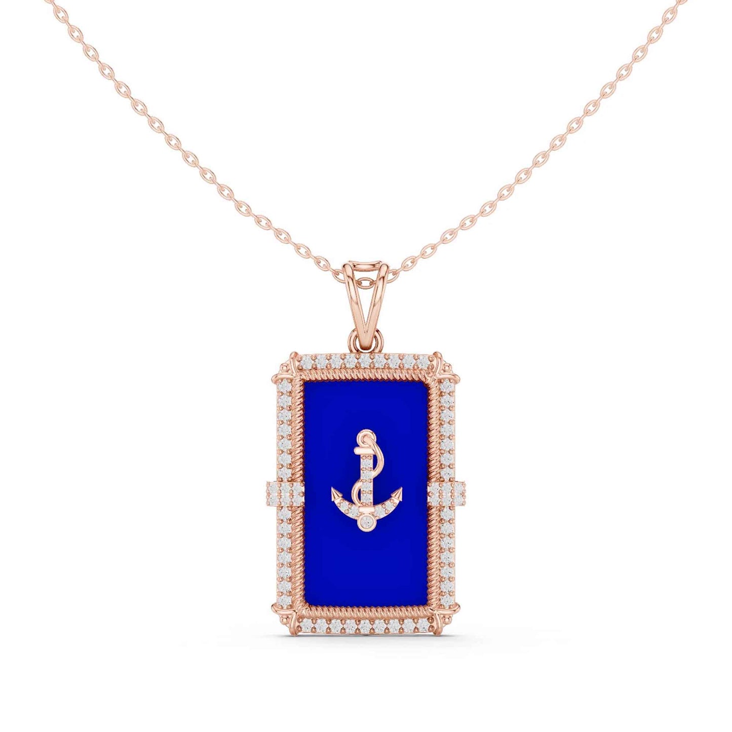 Lab Grown Diamond Anchor PURPLE Enamel Medallion Chain & Pendant