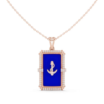 Lab Grown Diamond Anchor PURPLE Enamel Medallion Chain & Pendant