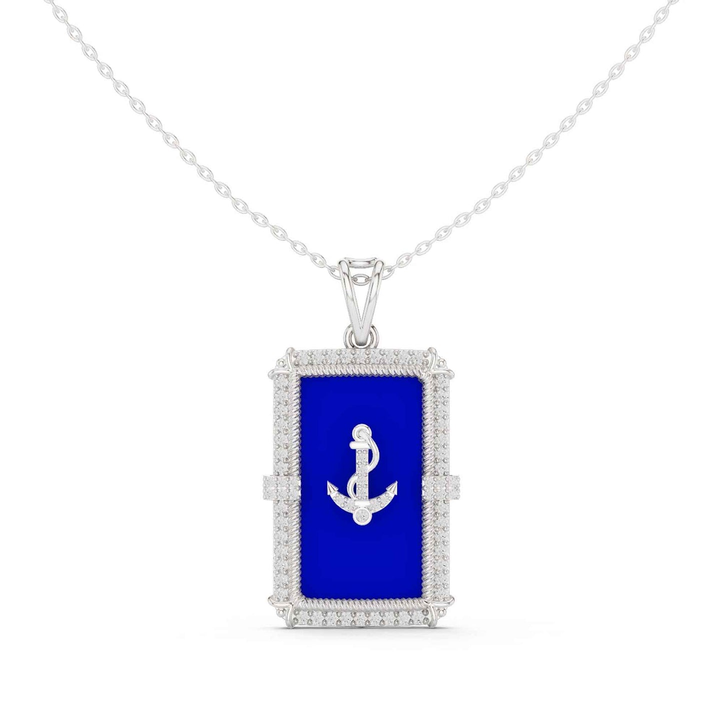 Lab Grown Diamond Anchor PURPLE Enamel Medallion Chain & Pendant