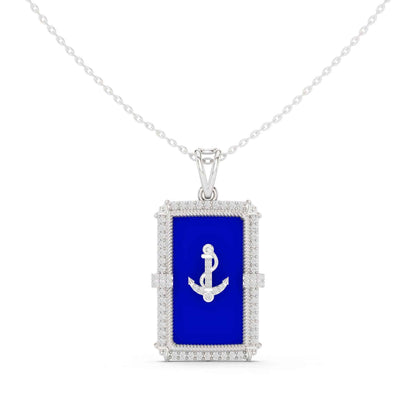 Lab Grown Diamond Anchor PURPLE Enamel Medallion Chain & Pendant