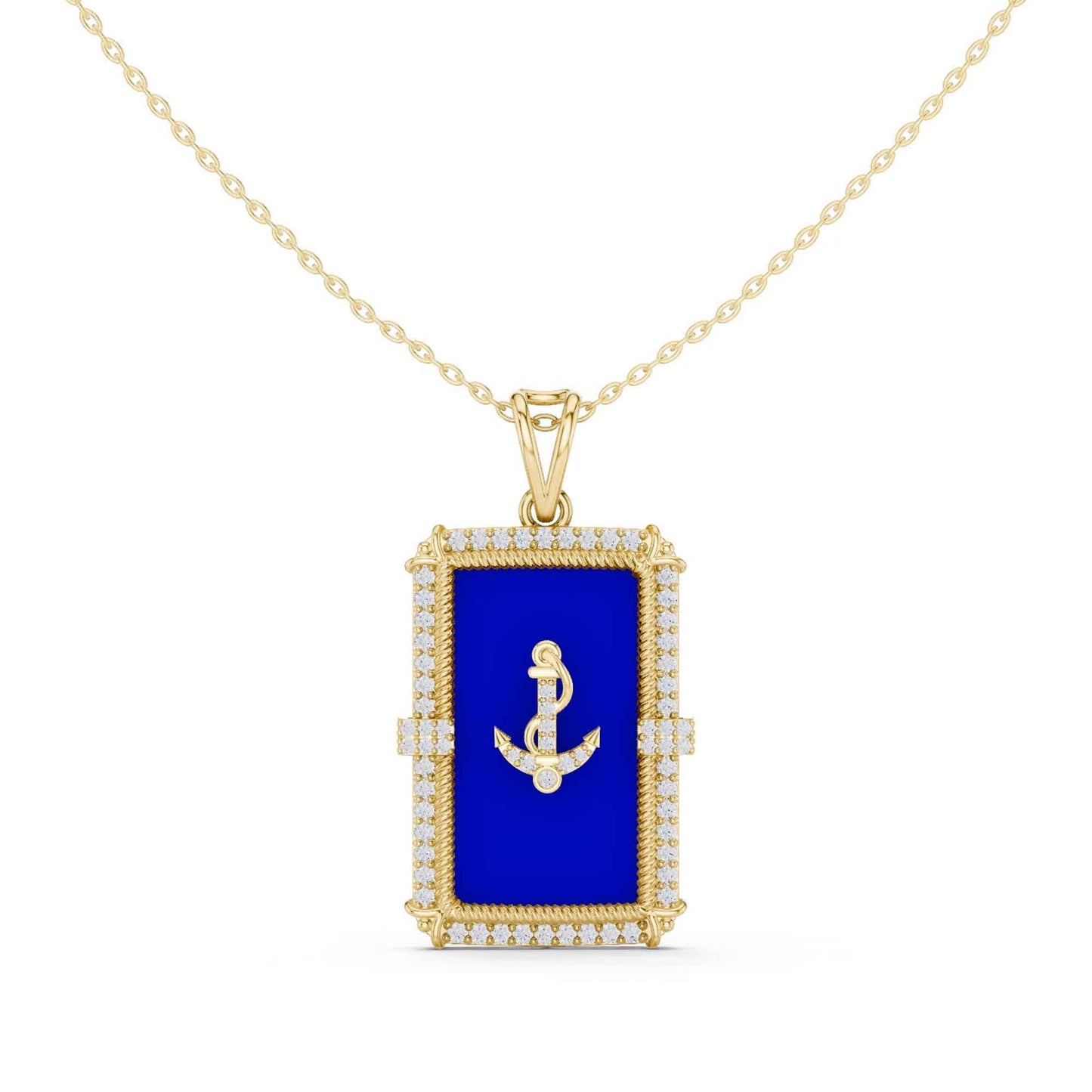 Lab Grown Diamond Anchor PURPLE Enamel Medallion Chain & Pendant