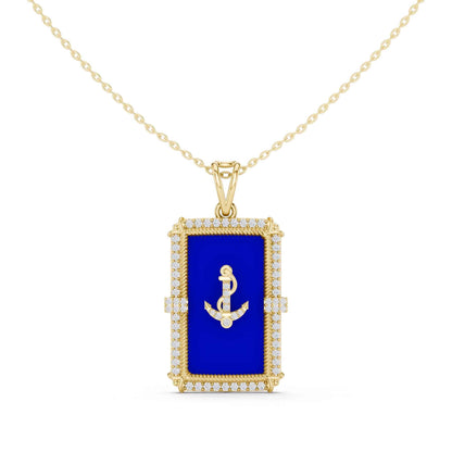 Lab Grown Diamond Anchor PURPLE Enamel Medallion Chain & Pendant