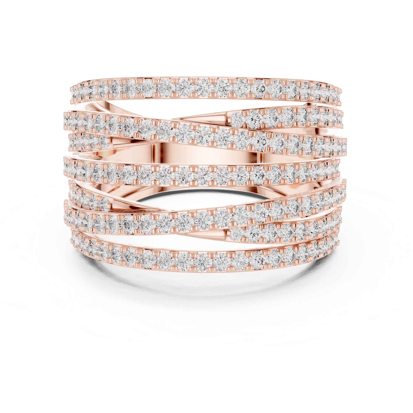 Multi-Row Pavé Lab Grown Diamond Criss Cross Wide Band Ring