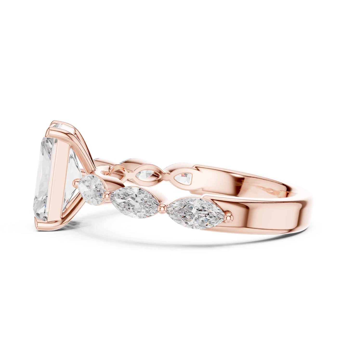2 Carat Radiant Cut Lab Grown Diamond Engagement Ring with Marquise Side Stones