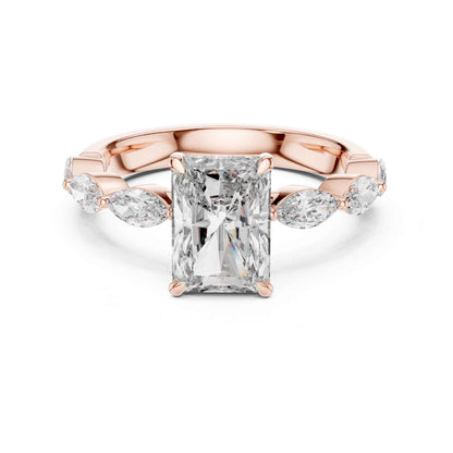 2 Carat Radiant Cut Lab Grown Diamond Engagement Ring with Marquise Side Stones