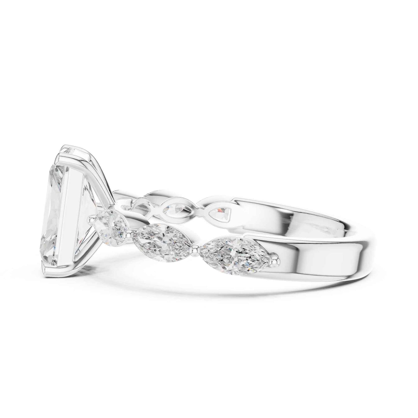 2 Carat Radiant Cut Lab Grown Diamond Engagement Ring with Marquise Side Stones