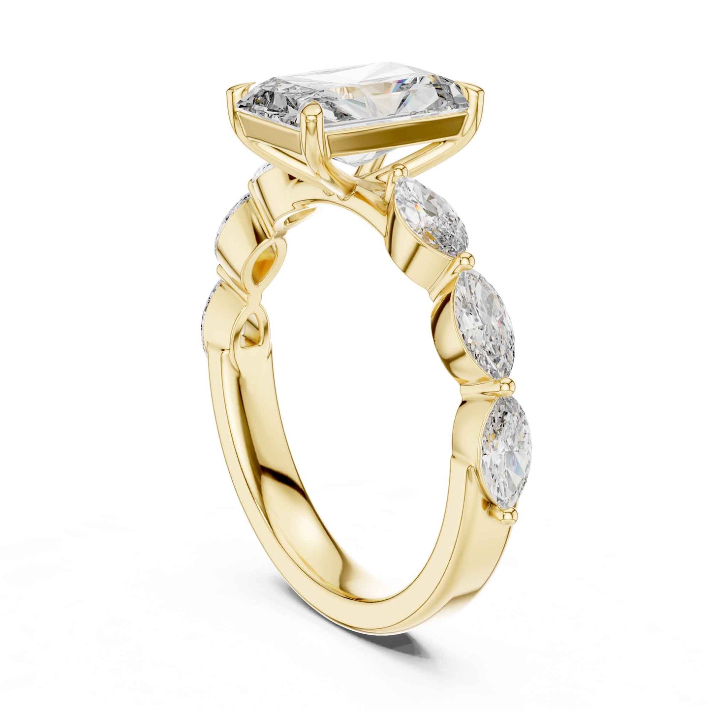 2 Carat Radiant Cut Lab Grown Diamond Engagement Ring with Marquise Side Stones