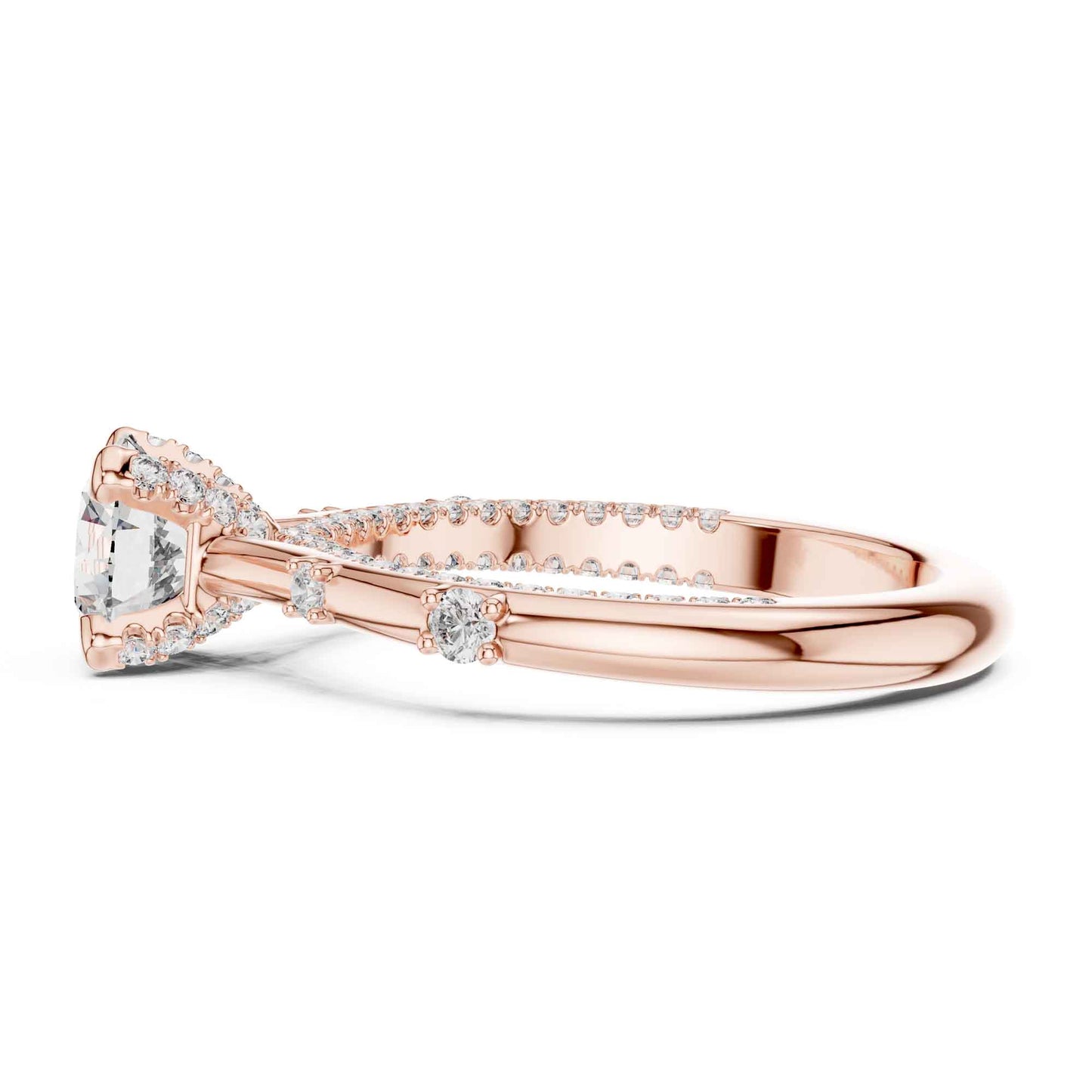 1 Carat Round Cut Lab Grown Diamond Solitaire Engagement Ring with Pavé Accent Band