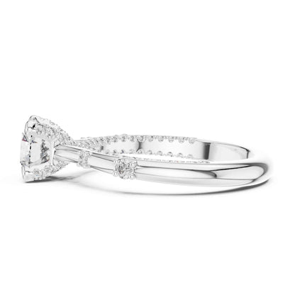 1 Carat Round Cut Lab Grown Diamond Solitaire Engagement Ring with Pavé Accent Band